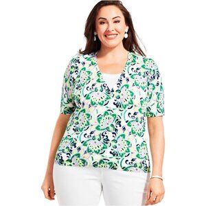 Talbots Kelly Blooming Paisley V-Neck Full Needle Cardigan Elbow Sleeve Women’s